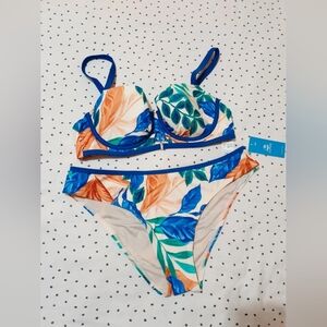 Tropical Leaf Print Bikini Set